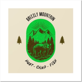 Grizzly Mountain Hunt Camp Fish - Green Posters and Art